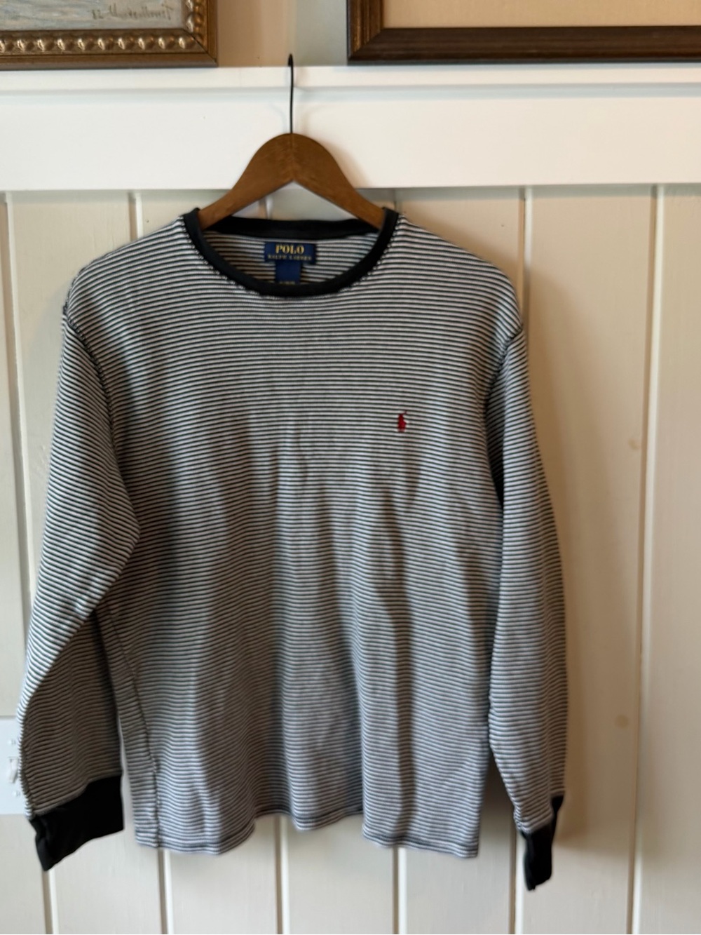 Ralph Lauren Black & White Micro-Stripe Crewneck Lightweight Sweater, Size XL